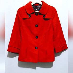 Mary Kay Star Red Textured Peacoat Size XS Trench Coat Fitted Jacket